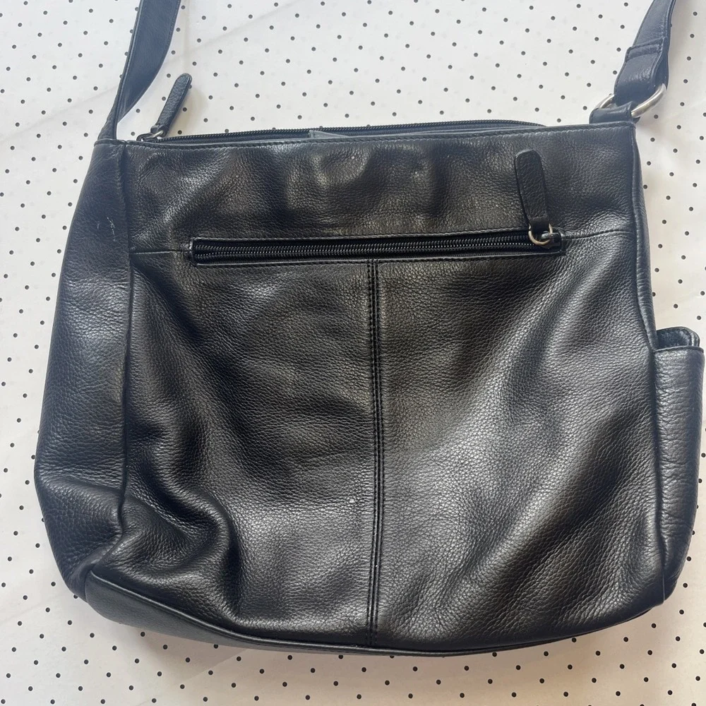 Rolfs Genuine Leather Black Shoulder Bag Purse Cowhide Hobo Organizer Zip Pocket
